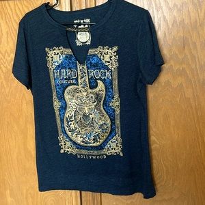 Hard Rock Couture Hollywood CA owl guitar cut out  t-shirt M/L